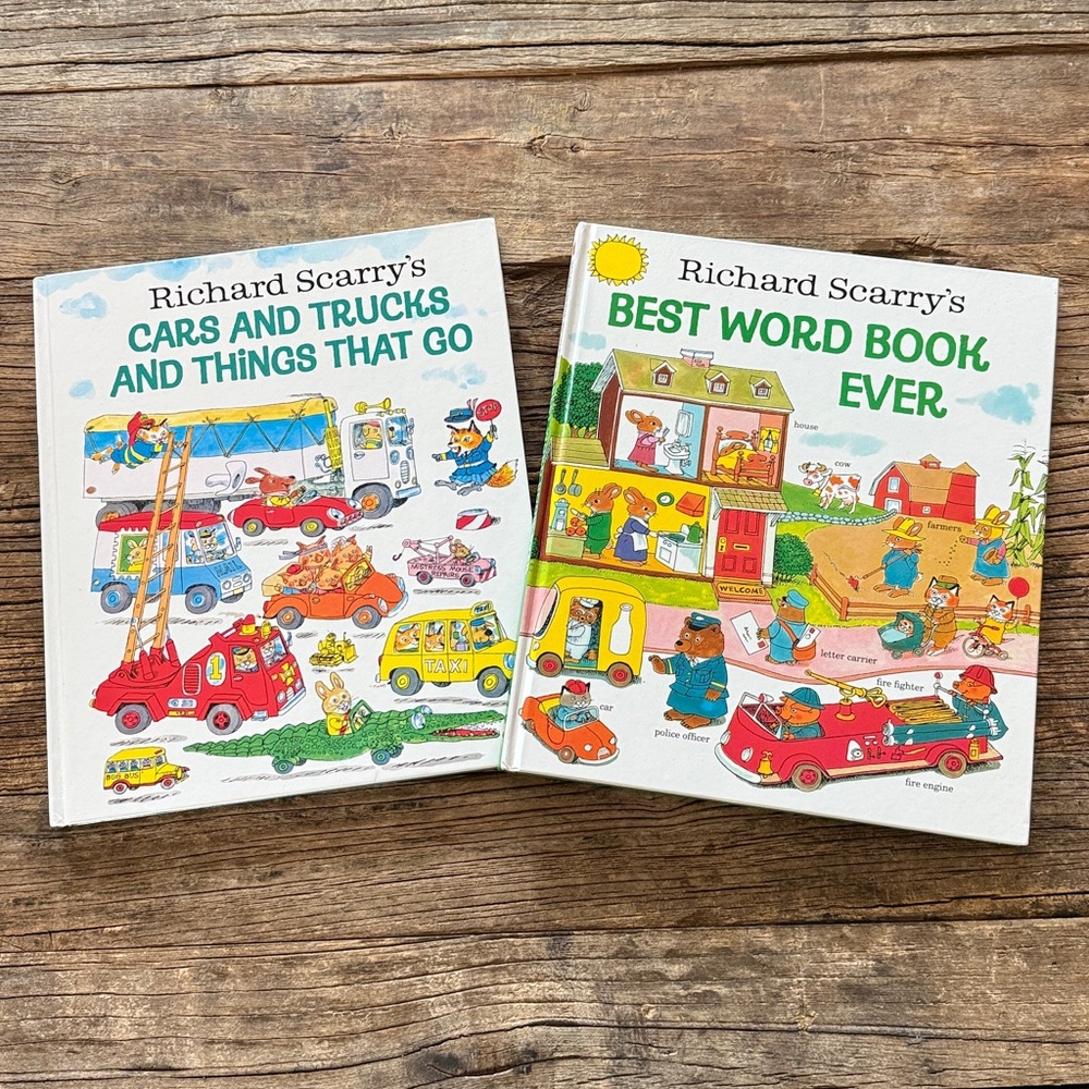 Richard Scarry's Children's Book Set Best Word  and Things That Go Hardback